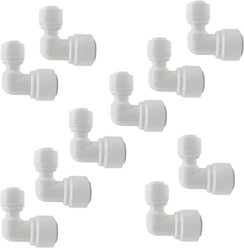 Madavoon 10 PCS 1/4" X 3/8" OD Elbow Push Fit Connector, 90-Degree Quick Connect Tube Fittings for RO Water System, Water Filter, Refrigerator, Air Compressor (Plastic, Leak-Proof) - Image 1